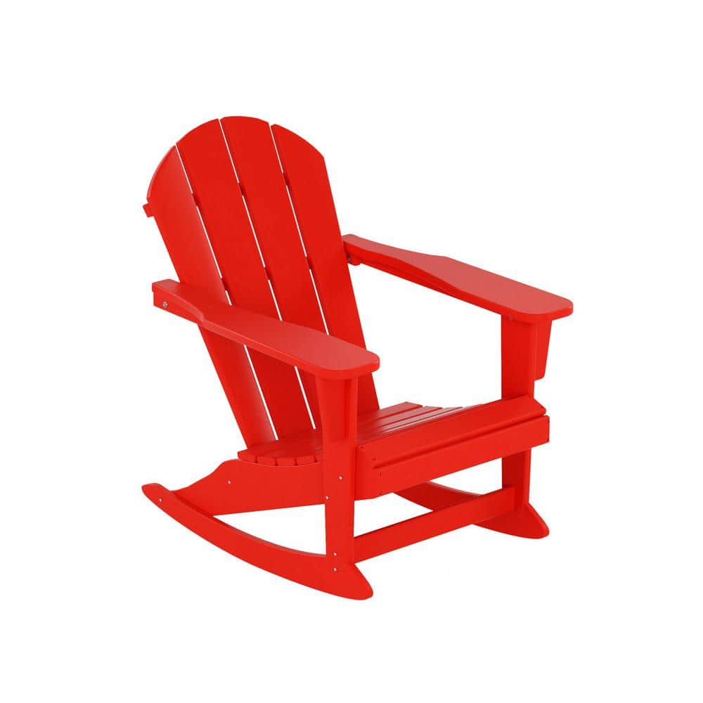 Classic All-Weather Red HDPE Adirondack Rocking Chair with Arms