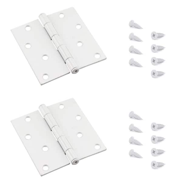 4 in. x 4 in. White Full Mortise Butt Hinge with Removable Pin (2-Pack)