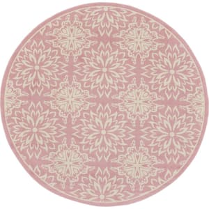 Jubilant Ivory/Pink 8 ft. x 8 ft. Floral Transitional Round Area Rug