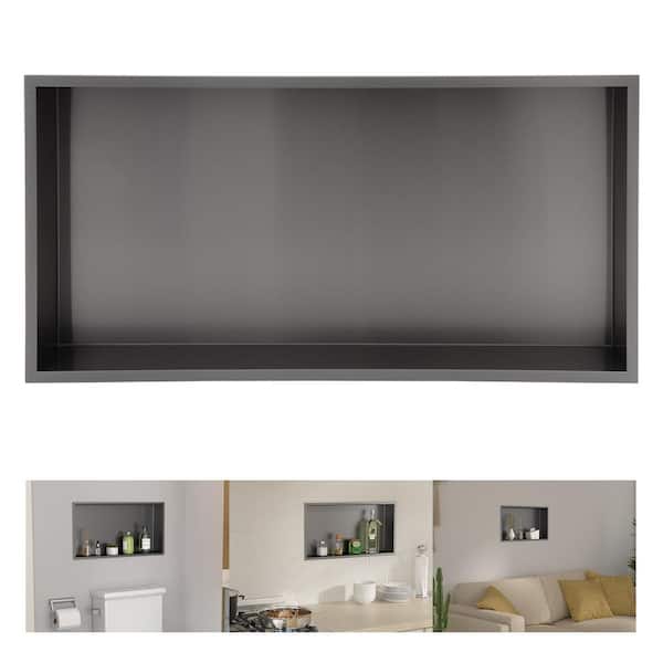 LORDEAR 24 in. W x 3.94 in. H x 12 in. D 18-Gague Stainless Steel Single Shelf Shower Niche in Gunmetal Black