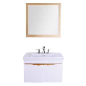 32 in. Bath Vanity in Glossy White with Ceramic Vanity Top in White with White Basin and Mirror