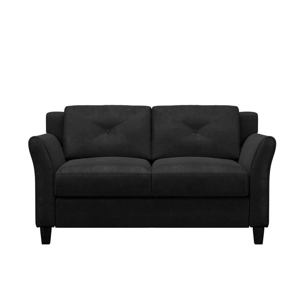 Harvard 58" Black Tufted Microfiber Loveseat with Flared Arms