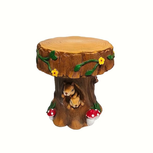 Avex Brown Round Resin 13.39 in. H Outdoor/Indoor Art Decor Side Table Squirrel Garden Chair