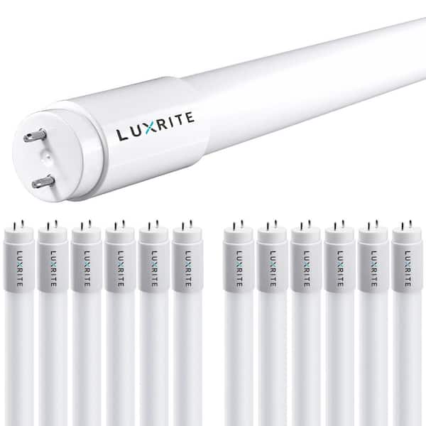 LUXRITE 13-Watt 4 ft. Linear T8 LED Tube Light Bulb Ballast and Ballast Bypass Compatible 4000K Cool White Damp Rated (12-Pack)
