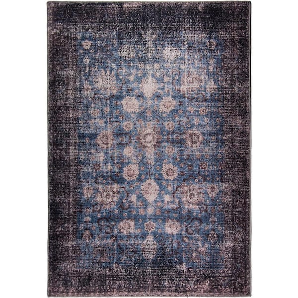 Amelie Blue Distressed Washable 8 ft. x 10 ft. Area Rug