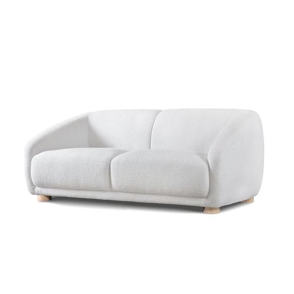 Furniture of America Waxley 67.5 in. White Teddy Boucle Polyester Fabric 2-Seater Loveseat With Solid Wood Legs