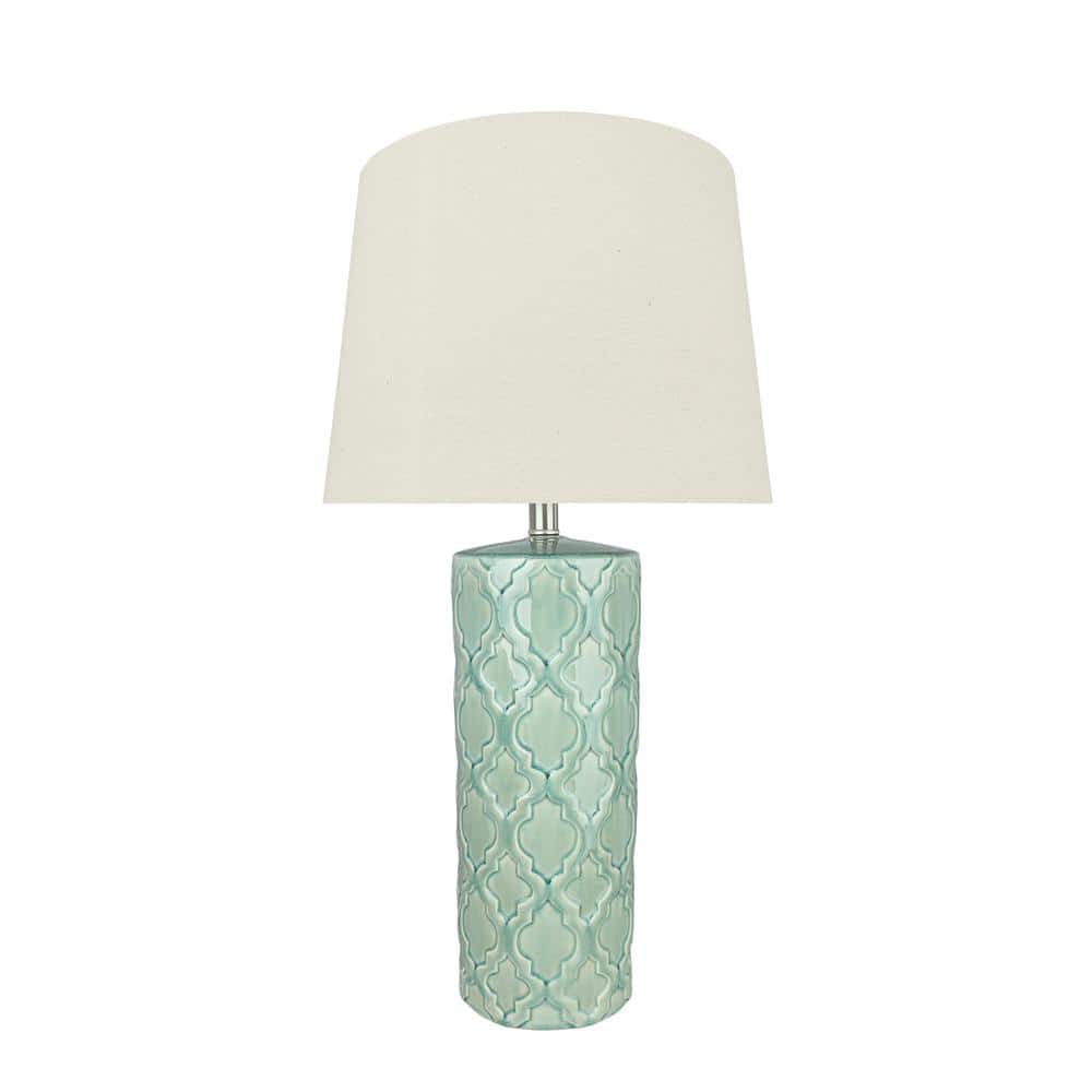 Aspen Creative Corporation 29-1/2 in. Sea Green Glass Table Lamp with Hardback Empire Shaped Lamp Shade in Beige 40201-11 - The Home Depot
