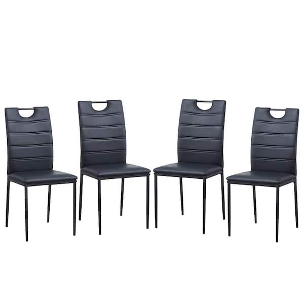 Tatahance Leather Dining Chairs with Cushion and High Back in Black (Set of 4)
