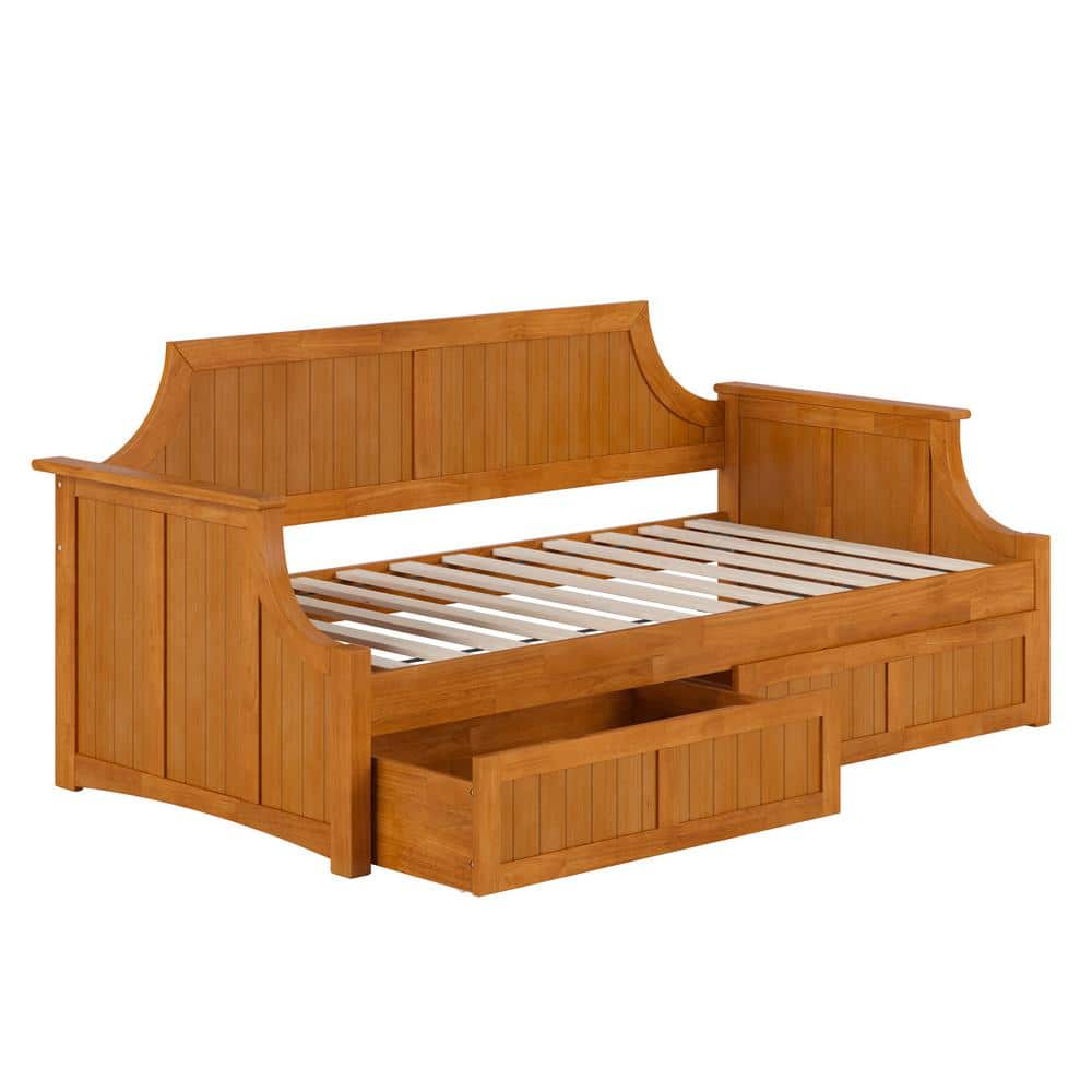 Walnut Twin Daybed with Storage Drawers and Slats