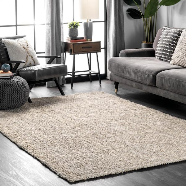 Ashli Solid Jute Off White 6 ft. x 6 ft. Indoor Round Area Rug