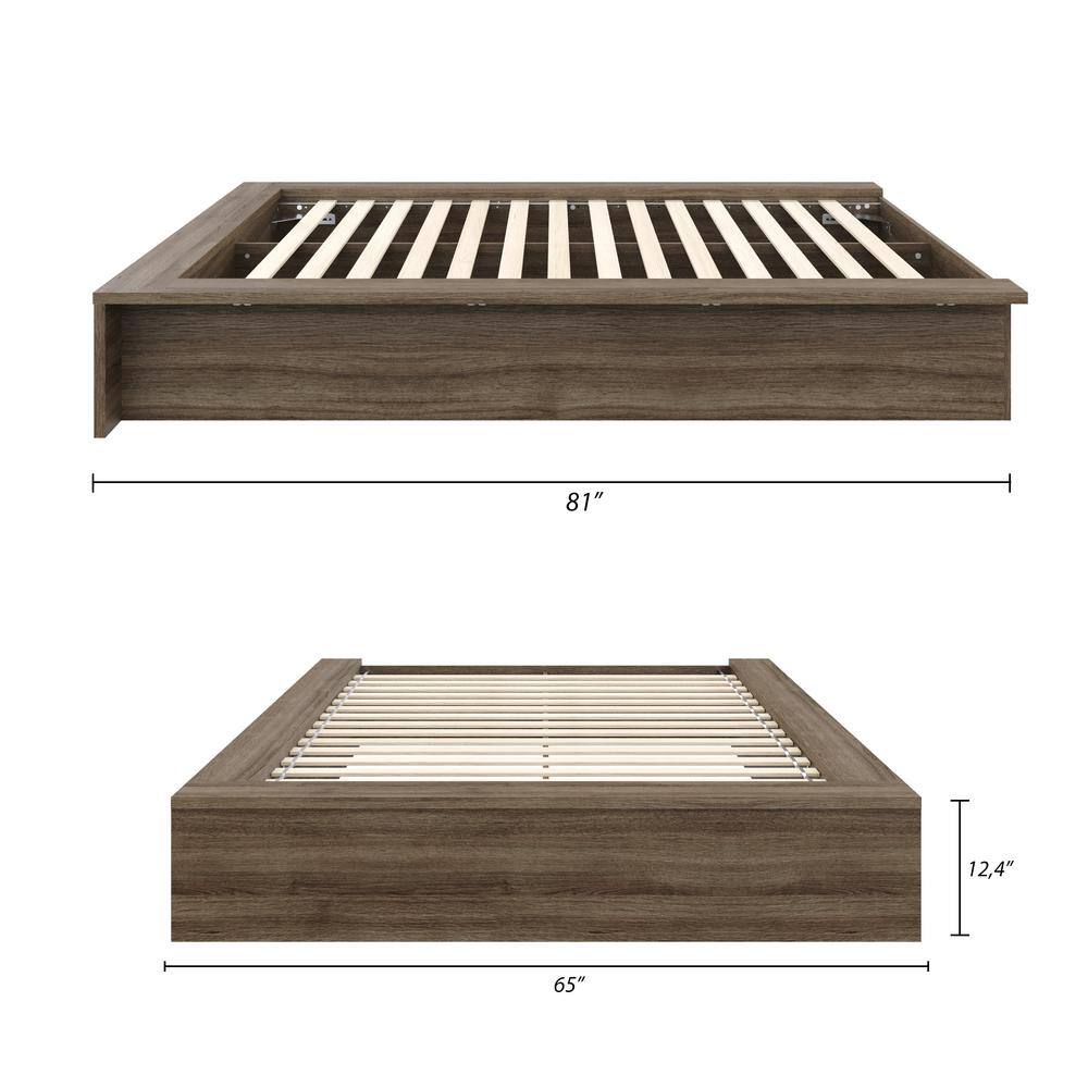 Gray Full Size Engineered Wood Upholstered Platform Bed with Drawer