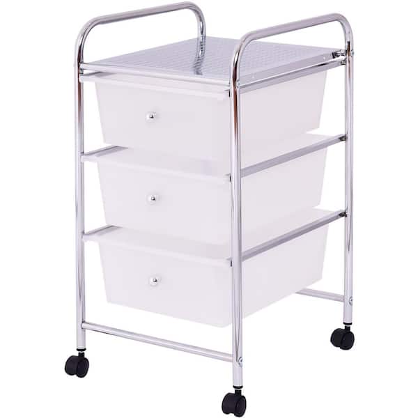 12.6 in. W x 24.4 in. H Clear Pull-Out Plastic 3-Drawer Rolling Storage Cart