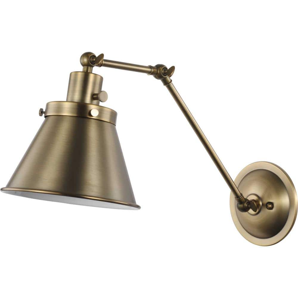 Hinton Nickel Swing Arm Wall Light with Vintage Brass Finish
