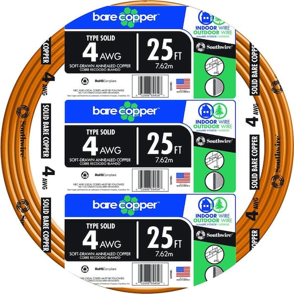 Cerrowire 50 ft. 4-Gauge Solid SD Bare Copper Grounding Wire 050-2400BR -  The Home Depot