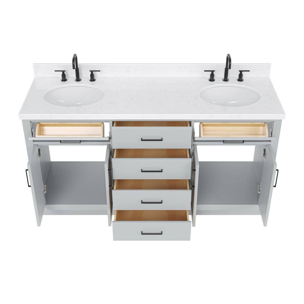 Hepburn Gray Hardwood Double Sink Freestanding Vanity with Quartz Top
