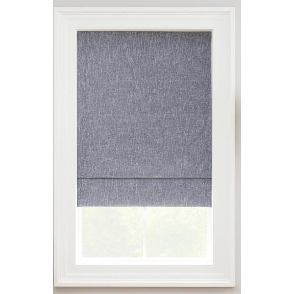 Drew Blue Cordless Blackout Polyester Roman Shade 36 in. W x 64 in. L