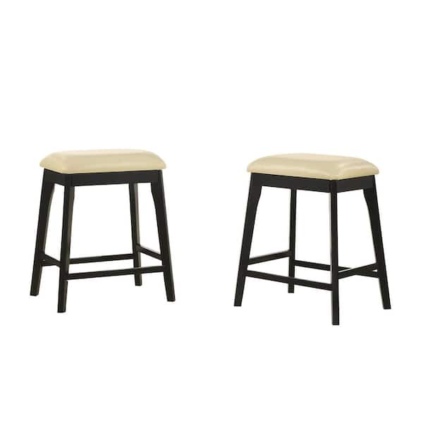 Mirabelle 25 in Cream Backless Wood Frame Counter Height Stool with Faux Leather Seat (Set of 2)