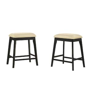 Mirabelle 25 in Cream Backless Wood Frame Counter Height Stool with Faux Leather Seat (Set of 2)
