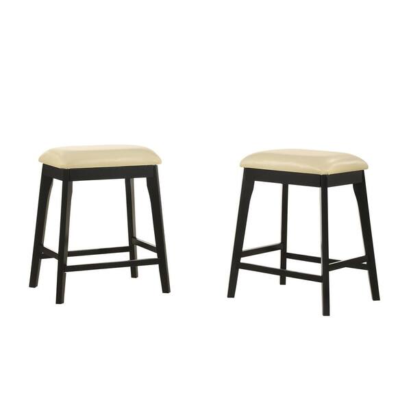 CAROLINA CLASSIC Mirabelle 25 in Cream Backless Wood Frame Counter Height Stool with Faux Leather Seat (Set of 2)