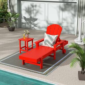 Laguna Red 2-Piece Fade Resistant Plastic Outdoor Adirondack Reclining Portable Chaise Lounge Armchair and Table Set