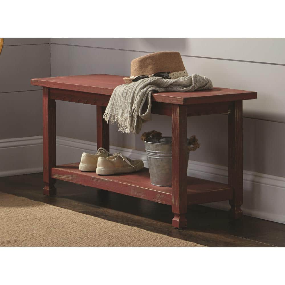 Country Cottage Red Antique Bench