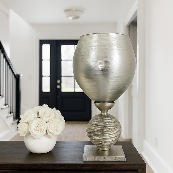 Silver 15 in. x 8 in. Handmade Aluminum Metal Modern Goblet Style Sculptures