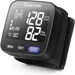 Portable Automatic Digital Wrist Blood Pressure Monitor with Large Screen, Adjustable Cuff for Home Travel Use in Black