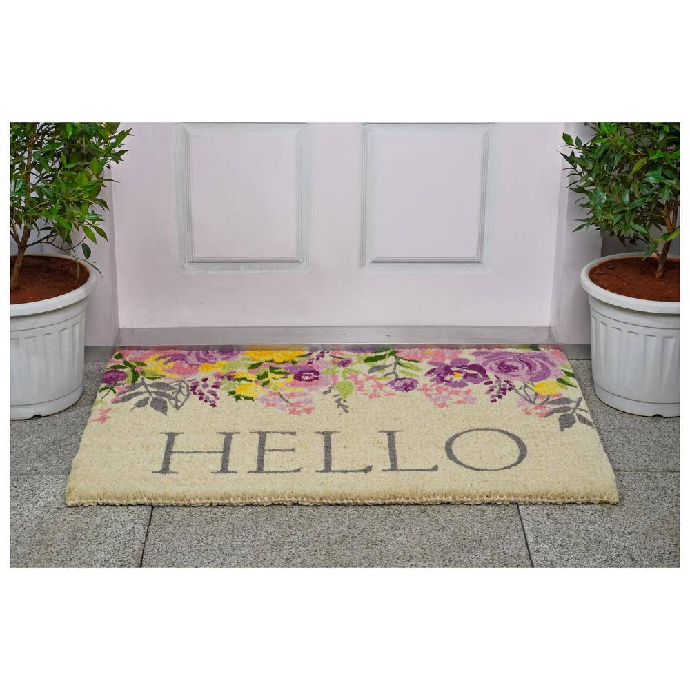 Blossoming Floral Hello Coir Outdoor Doormat 24" x 36"