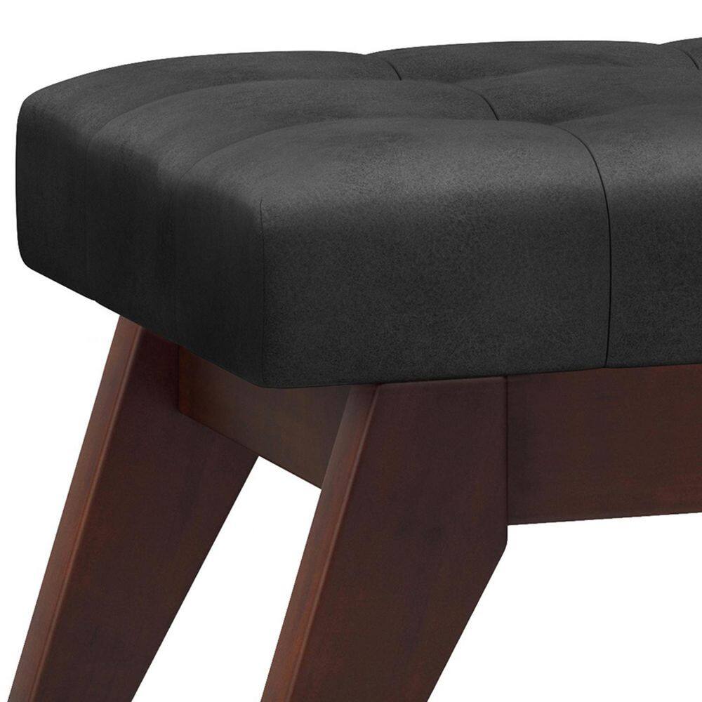Distressed Black Faux Leather Tufted Ottoman Bench