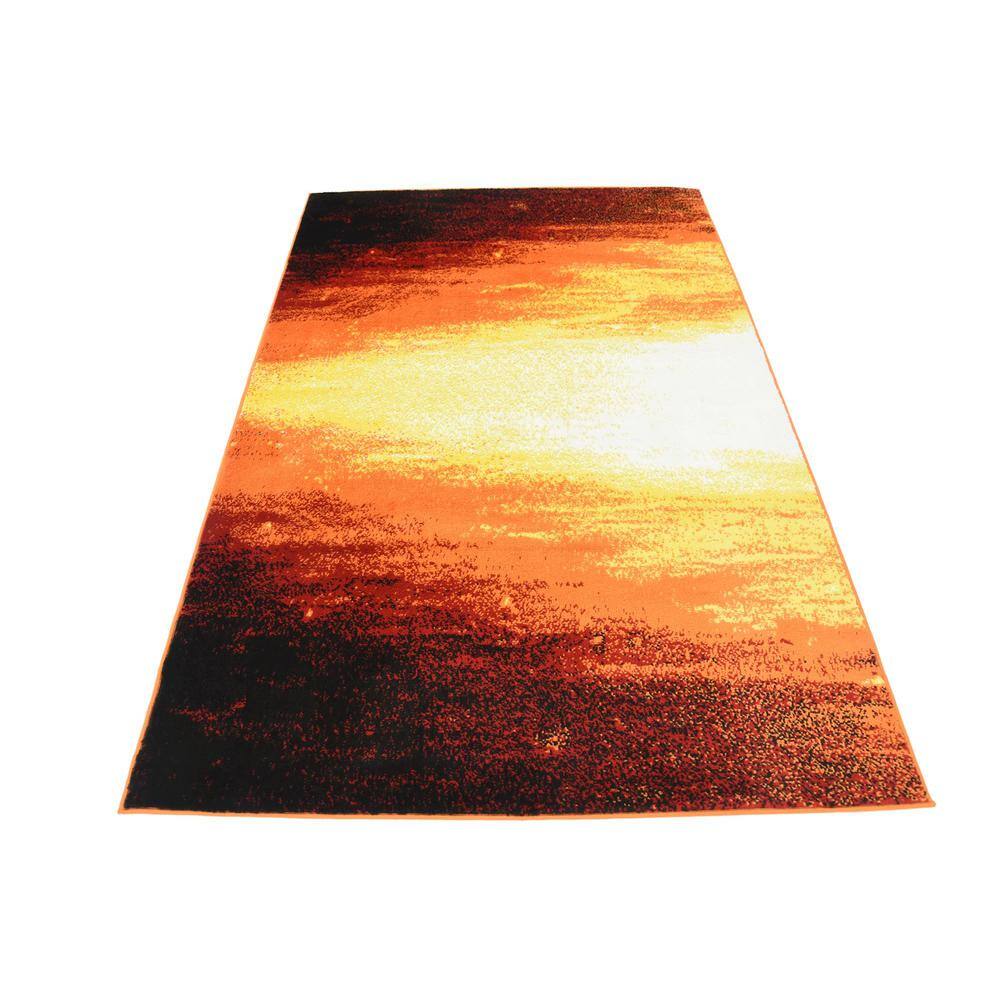 4' x 6' Orange and Black Abstract Synthetic Area Rug