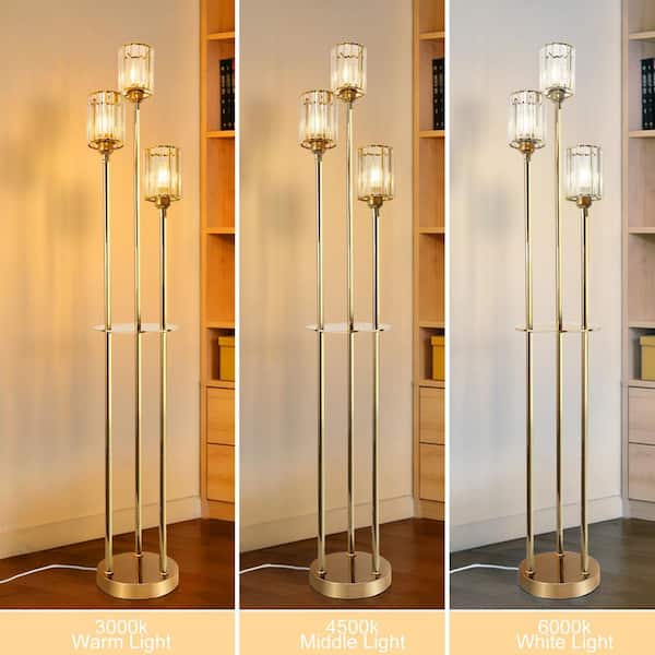 YANSUN 66 in. 3-Light Gold Tree Cylinder Floor Lamp Mid Century