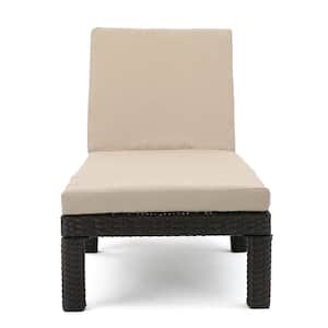 Puerta Dark Brown Faux Rattan Outdoor Patio Chaise Lounge with Beige Cushion