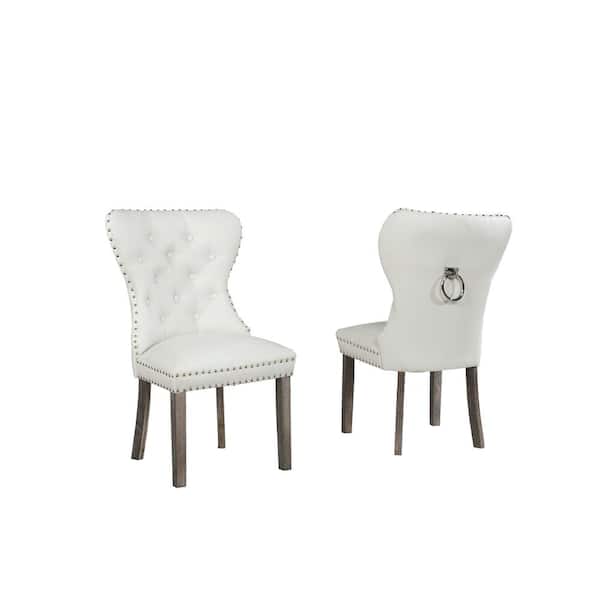Best Quality Furniture Mario White Faux Leather Wooden Legs Dining Chairs (Set of 2)