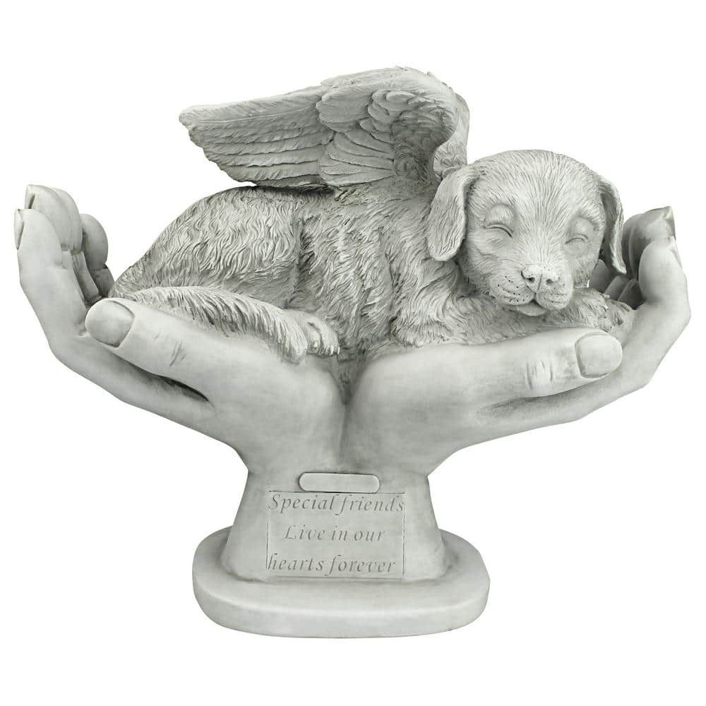Gray Resin Dog Memorial Statue with Angel Wings