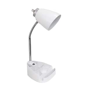 18.5 in. Gooseneck Organizer Desk Lamp with iPad Tablet Stand Book Holder and USB port, White