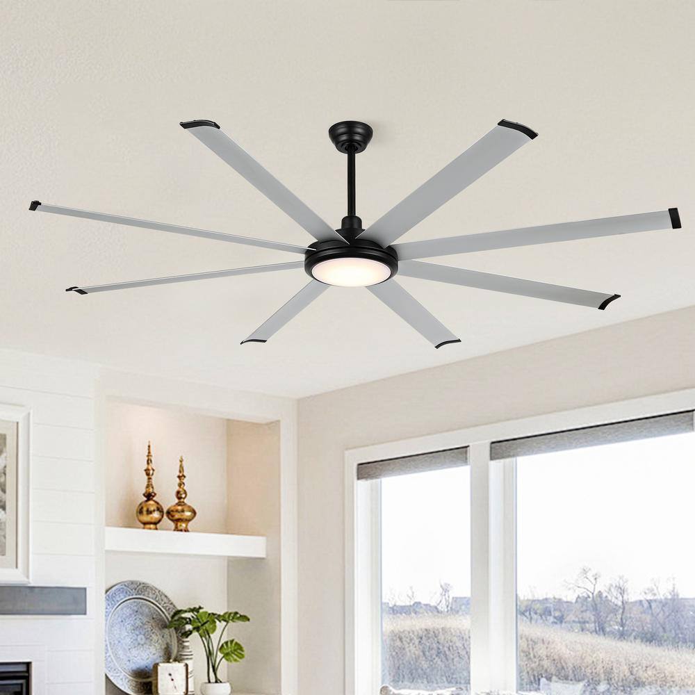 80-inch Black and Silver Aluminum Ceiling Fan with Integrated LED Light and Remote