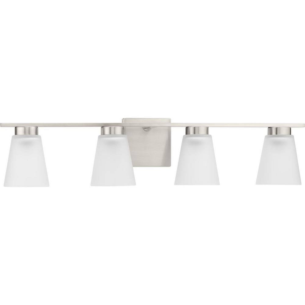 Tanner Brushed Nickel 4-Light Vanity with Etched Glass Shades