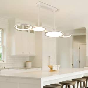 4-Light Modern White 3CCT Integrated LED Dimmable Fashion Rings Design Chandeliers Fixtures for Dining Room or Kitchen