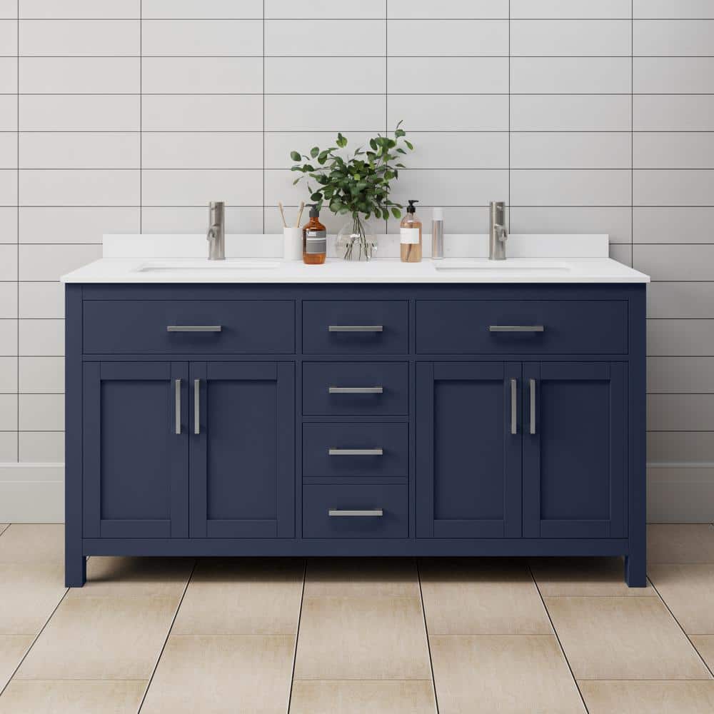 Beckett 66 in. W x 22 in. D x 35 in. H Double Sink Bathroom Vanity in Dark Blue with White Cultured Marble Top price history on PriceWatchPro