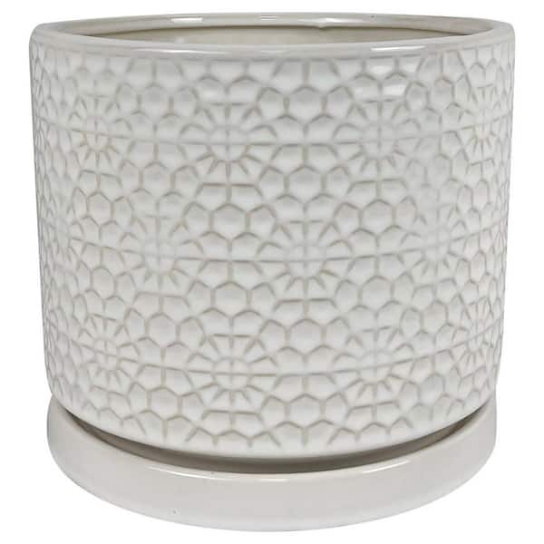 10 in. D 9.55 in. H Ceramic Amelia Planter White