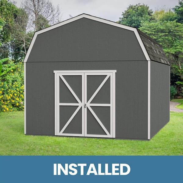 Handy Home Products Professionally Installed Hudson 12 ft. W x 16 ft. Outdoor Wood Shed with Smartside- Driftwood Grey Shingle (192 sq. ft.)
