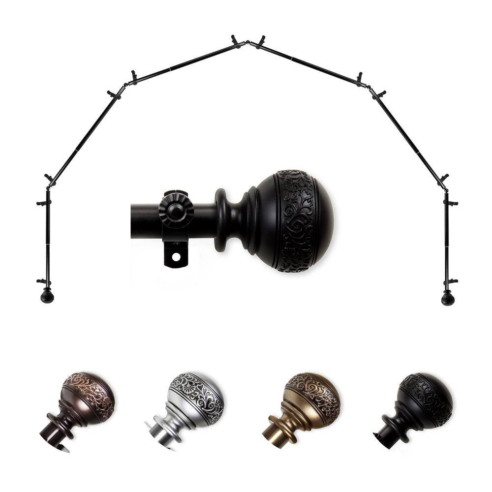 "13/16"" Dia Adjustable 6-Sided Bay Window Curtain Rod 28 to 48"" (each side) with Douglas Finials in Black" price history on PriceWatchPro