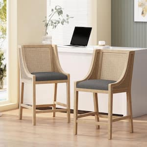 Chilacot 25.5 in. Charcoal and Natural Cane Back Rubberwood Counter Stool (Set of 2)