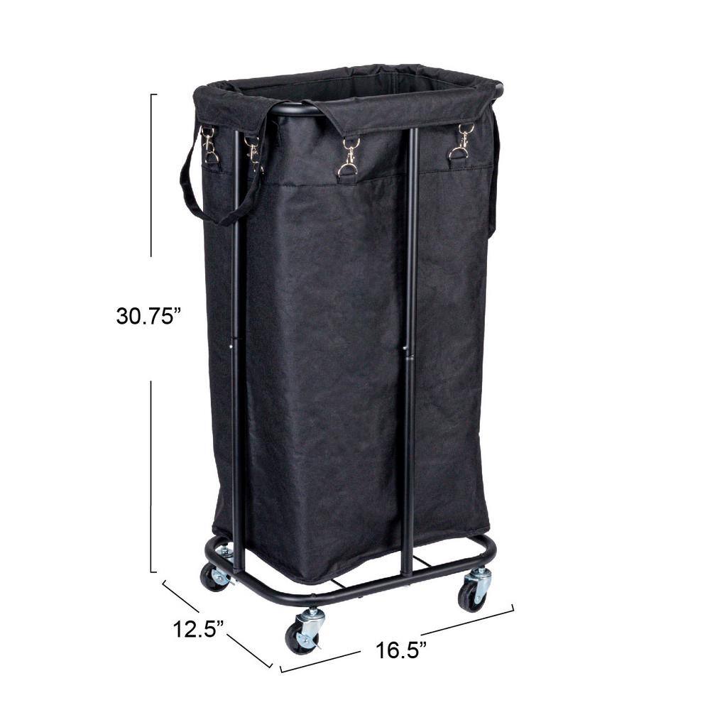 Black Canvas Rolling Laundry Sorter with Wheels