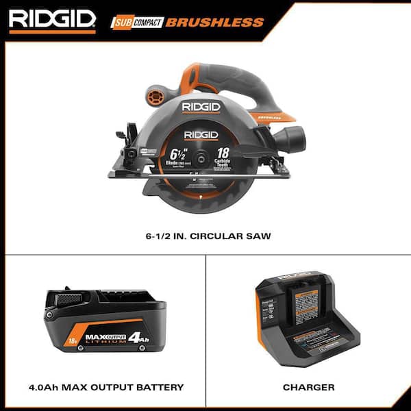 RIDGID R8656KN 18V SubCompact Brushless Cordless 6-1/2 in. Circular Saw Kit with 4.0 Ah MAX Output Battery and Charger - 2