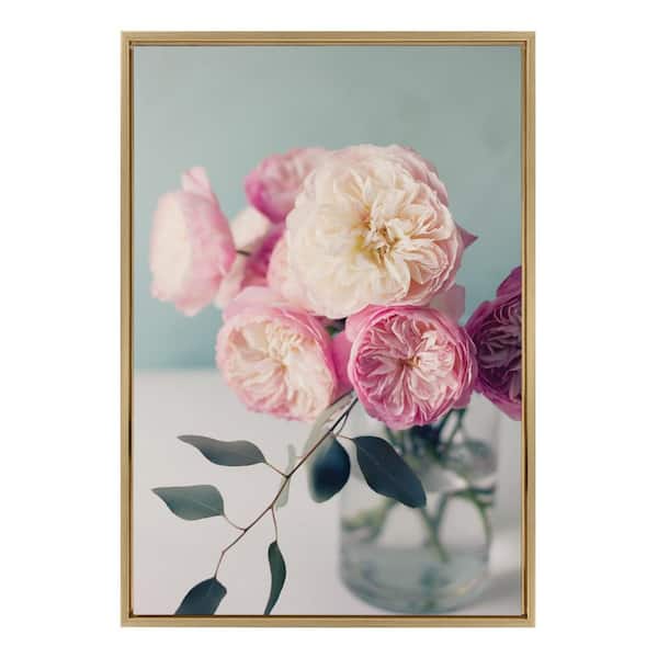 Kate and Laurel Sylvie Still Life Garden Roses by Kristy Campbell Framed Canvas Nature Art Print 23 in. x 33 in.