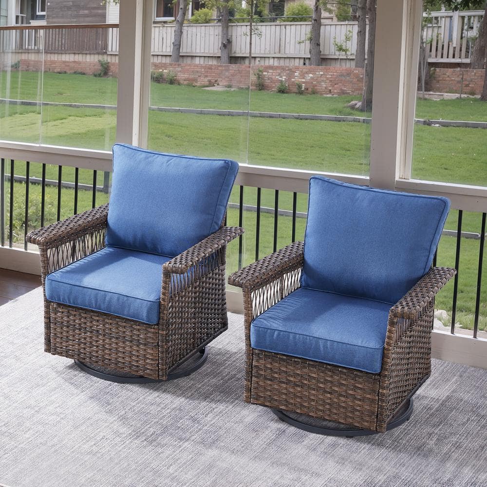 GliderNet Metal and Brown Wicker Outdoor Rocking Chair Patio Swivel Chairs with Olefin Navy Blue Cushions (2-Pack) price history on PriceWatchPro