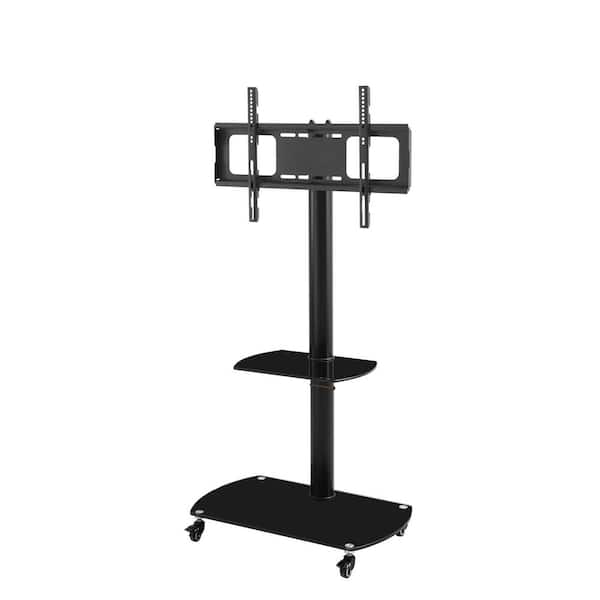 Amucolo 27.5 in. Adjustable Angle Black Adjustable Height TV Mounts TV Stand Fits TV's up to 65 in. with 2-Shelf and Wheel