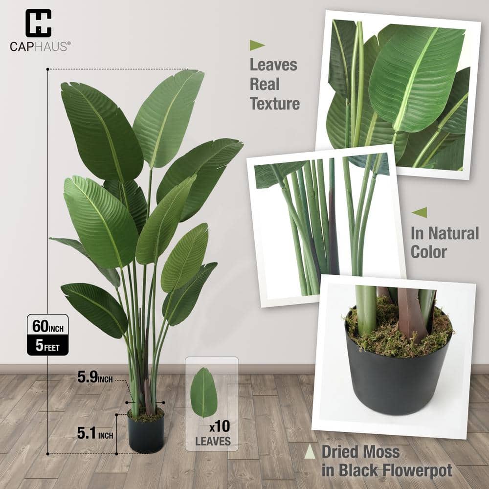5' Green Plastic Bird of Paradise Potted Floor Plant