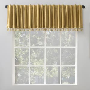 Evelina Faux Silk Gold Polyester 50 in. W x 17 in. L Back Tab 100% Blackout Curtain Valance (Single Panel)